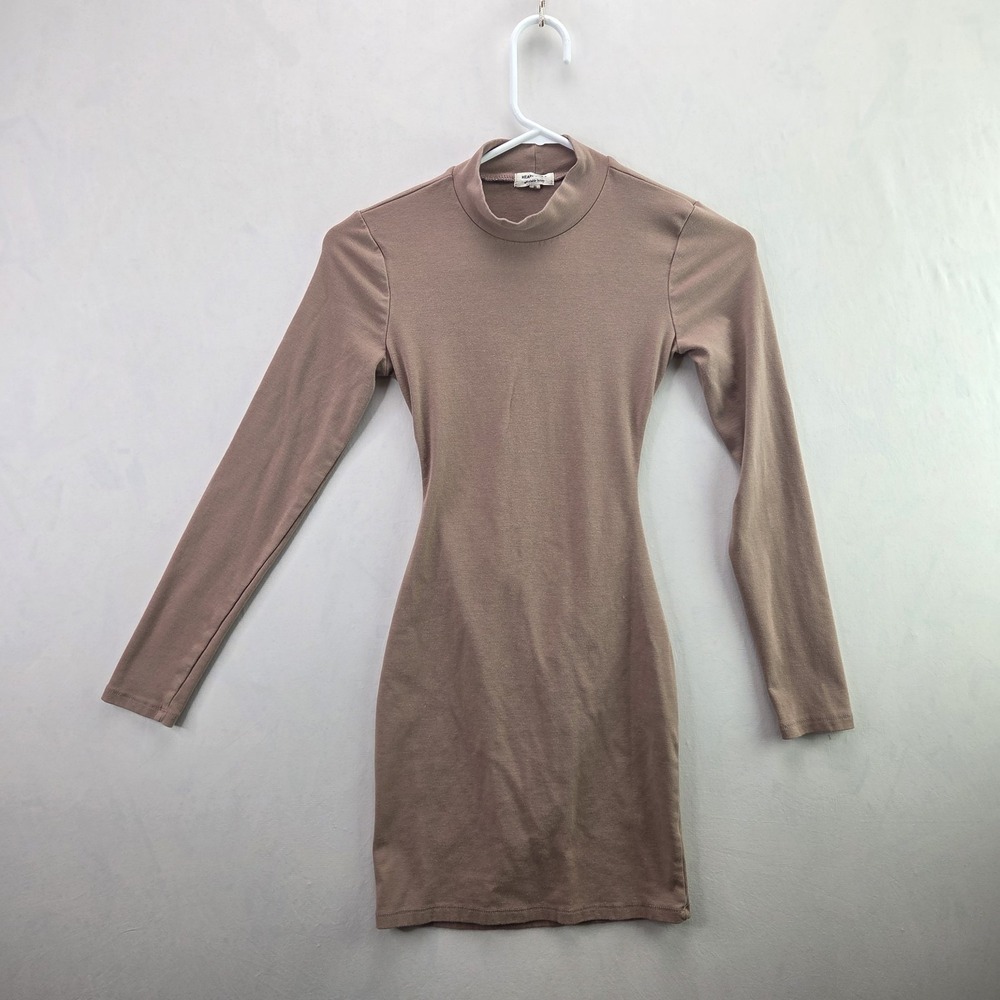 Heart & Hips Bodycon Dress Womens Medium Brown Open Back Long Sleeve Mini